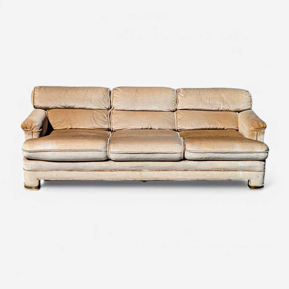 Drexel Heritage 1980s Velvet Sofa with Brass Accents — view 14 of 20