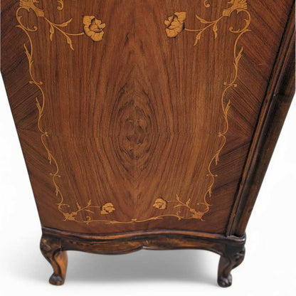 Vintage Louis XV Marble Top Commode – Bombe Chest w/ Drop Front Desk, Inlay Detail, French Style, 40" Wide