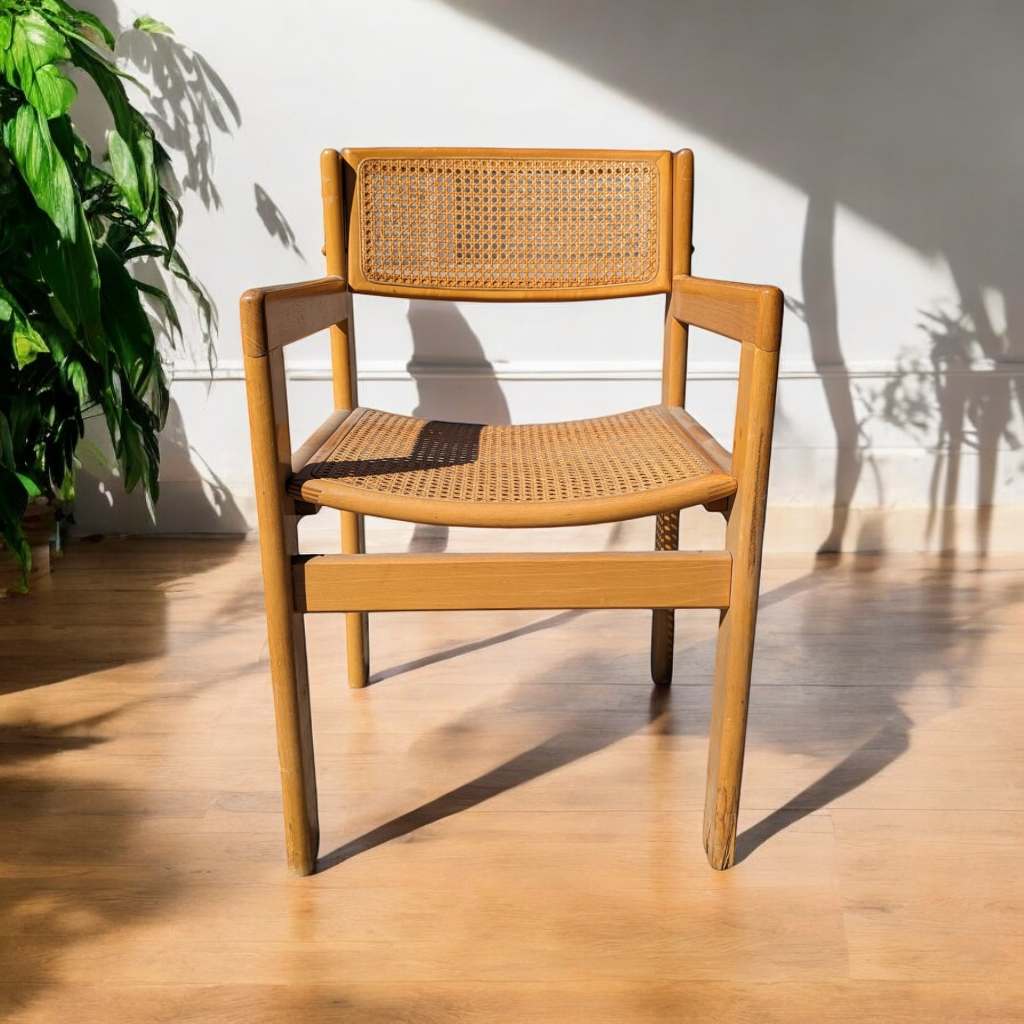 Mid-Century Birch and Cane Accent Chair — view 1 [j42Sai9oZMzsOTfPcyOX:1]