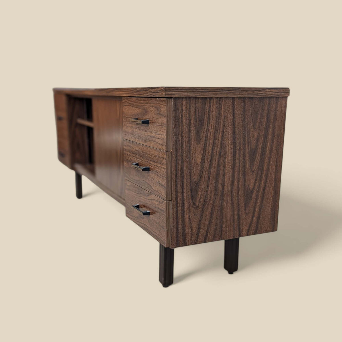 Mid-Century Walnut-Grain Laminate Credenza — view 10