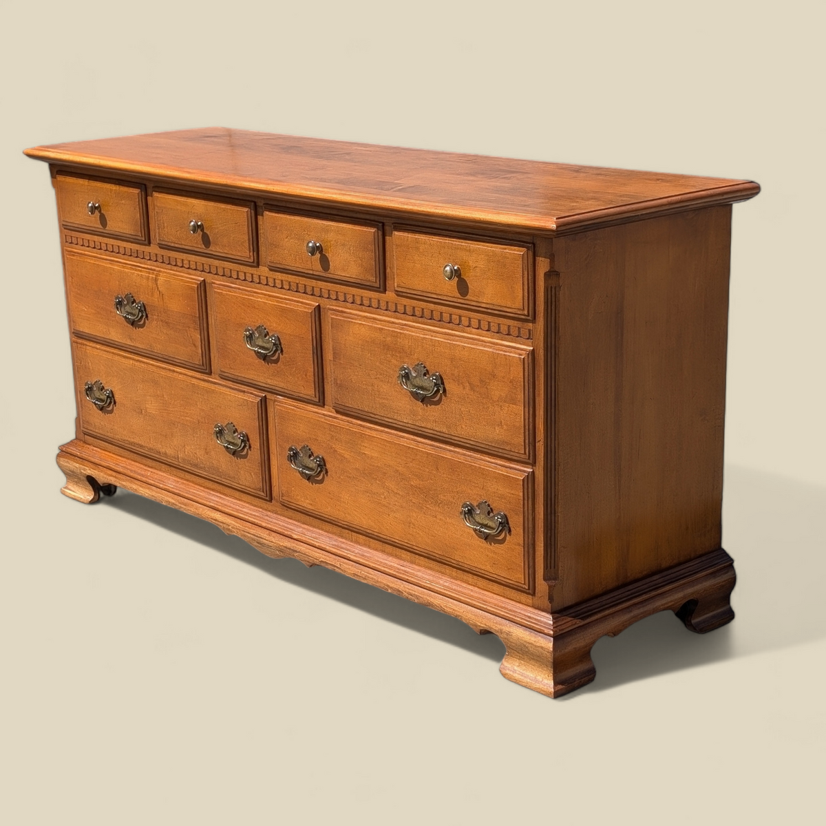 Ethan Allen Early American Solid Maple and Birch Nine-Drawer Dresser with Mirror — view 10 of 23