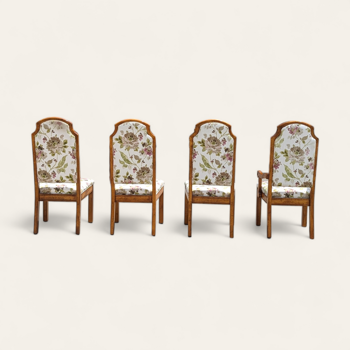 Set of Four Hollywood Regency Floral Upholstered Dining Chairs — view 5 of 14