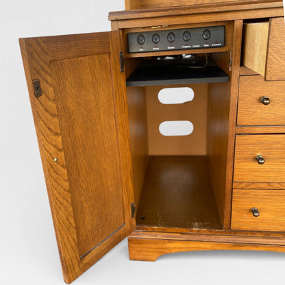 American Oak Executive Office Cabinet by Hooker Furniture with Built-In Power Panel, 1990s