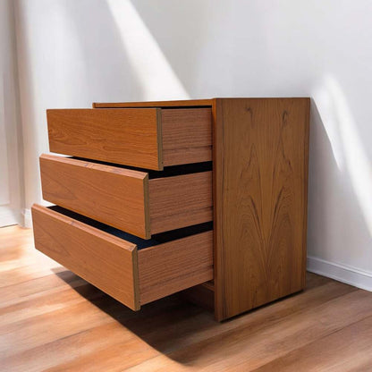 1960s Petite Danish Modern Teak Three-Drawer Dresser or Nightstand — view 9 [CBV1 YQyx1tG2HRNj593MAuPo 09 5794a4f1-ca91-4245-a760-4ff3230bc5fe.jpeg]