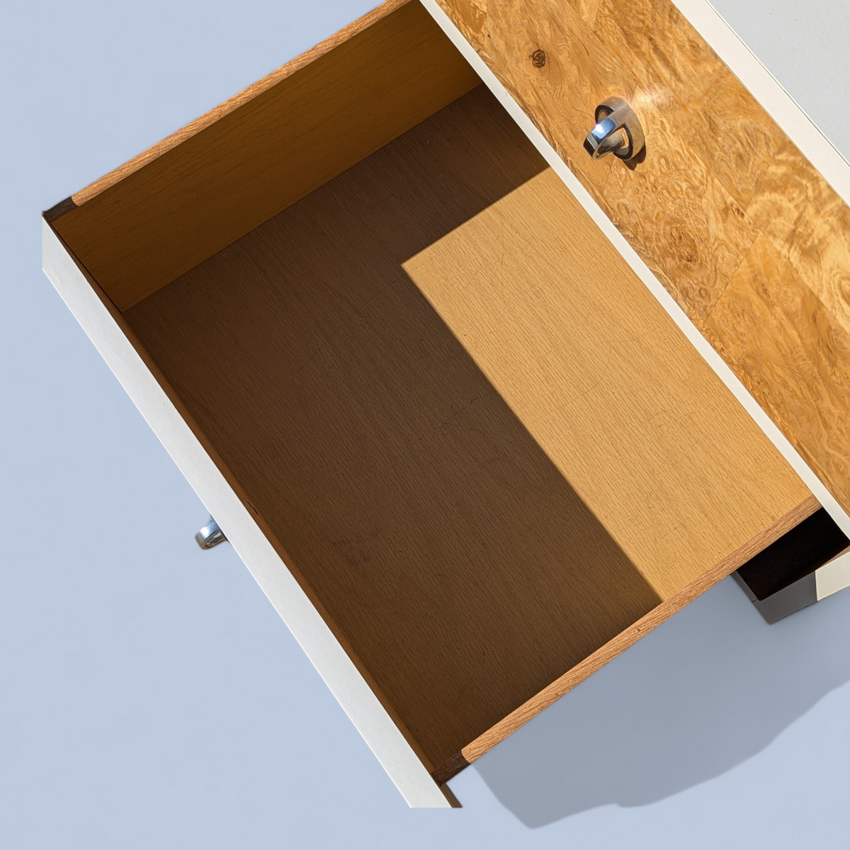 Postmodern Faux Burl Laminate Nightstand with Chrome Ring Pulls, 1980s — view 8 of 12