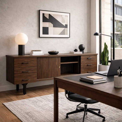Mid-Century Walnut-Grain Laminate Credenza — view 13