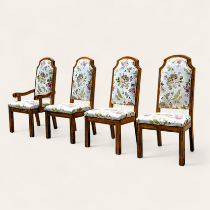 Set of Four Hollywood Regency Floral Upholstered Dining Chairs — view 14 of 14