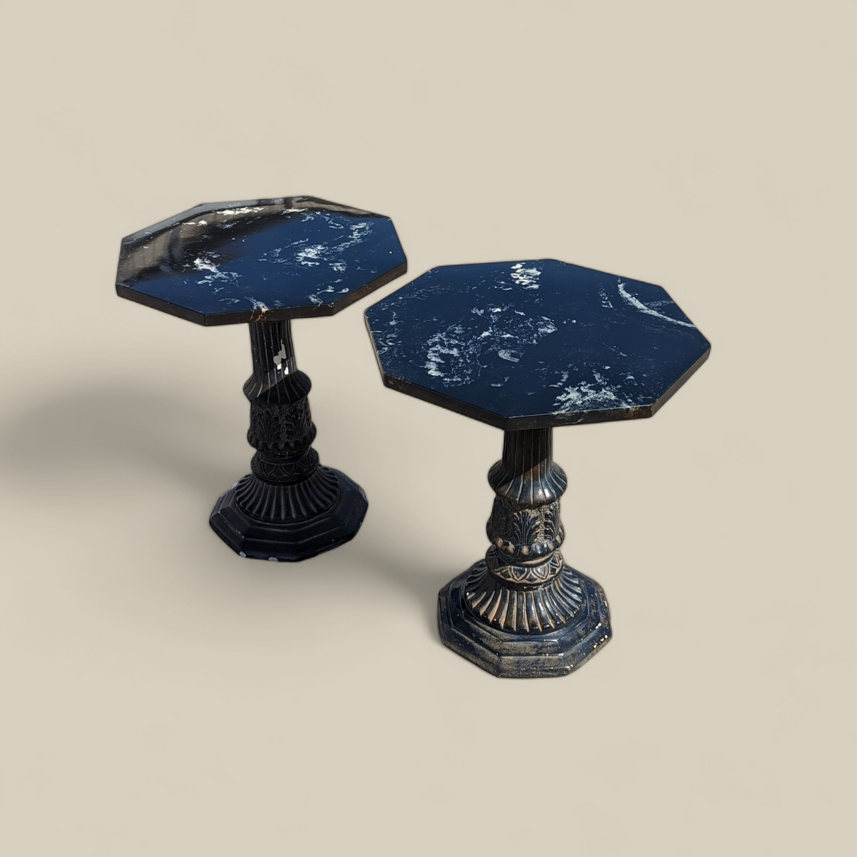 Pair of Black Marble-Top Gothic Revival Pedestal Tables — view 12 of 12
