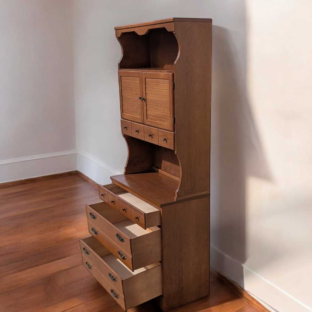 1960s Khoury Furniture Solid Wood Hutch Cabinet with Drawers — view 12 of 22