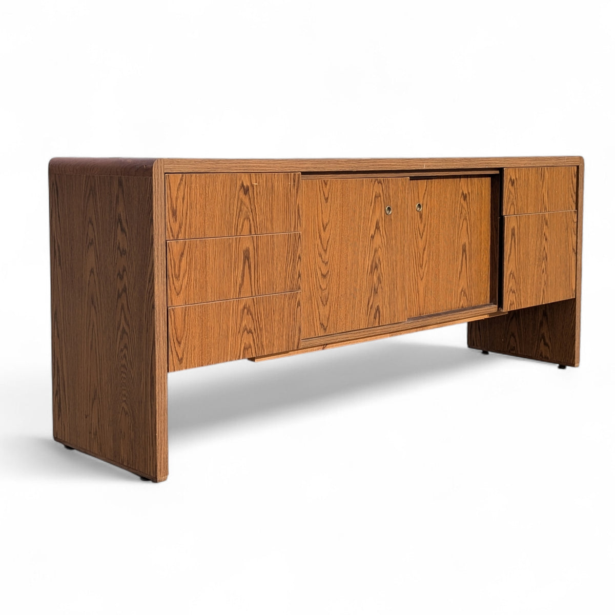 Mid-Century Faux-Oak Laminate Credenza and Sideboard — view 1