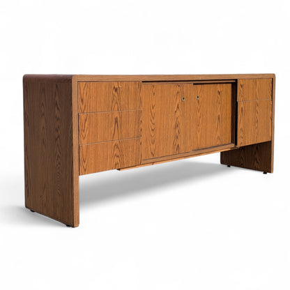 Mid-Century Faux-Oak Laminate Credenza and Sideboard — view 1