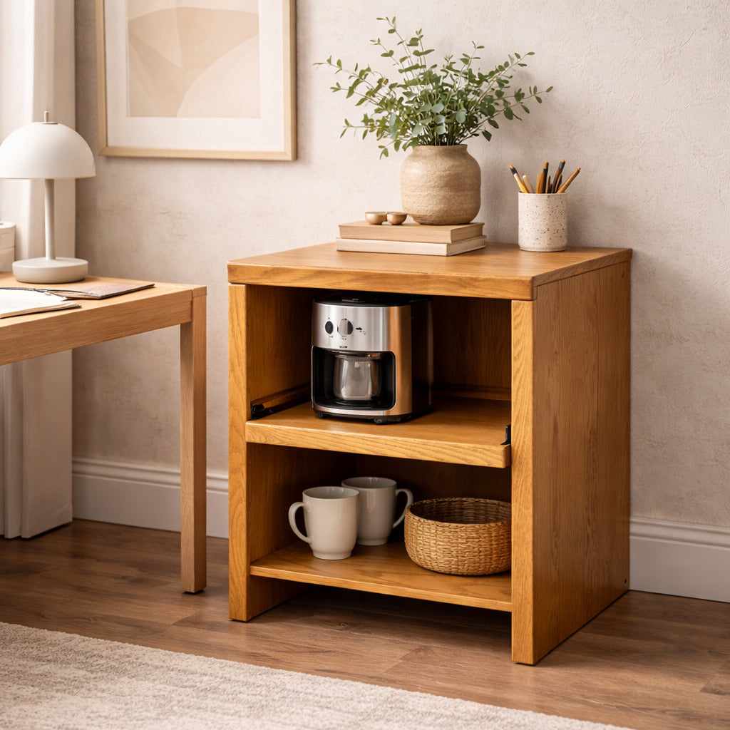 Late 20th Century Solid Oak Media Cabinet with Pull-Out Shelf, American Modern
