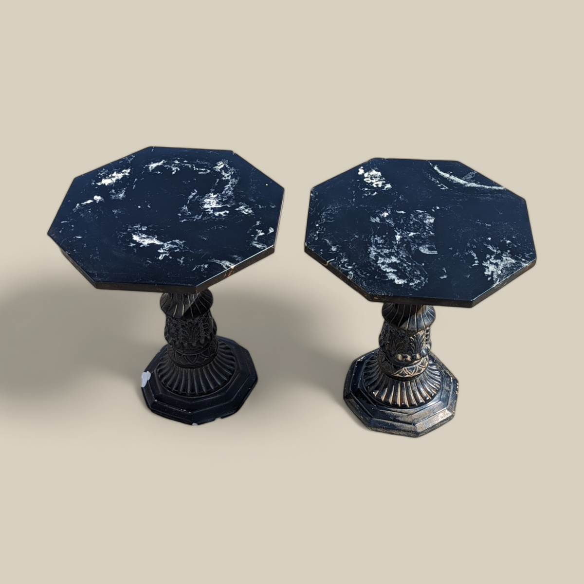 Pair of Black Marble-Top Gothic Revival Pedestal Tables — view 11 of 12