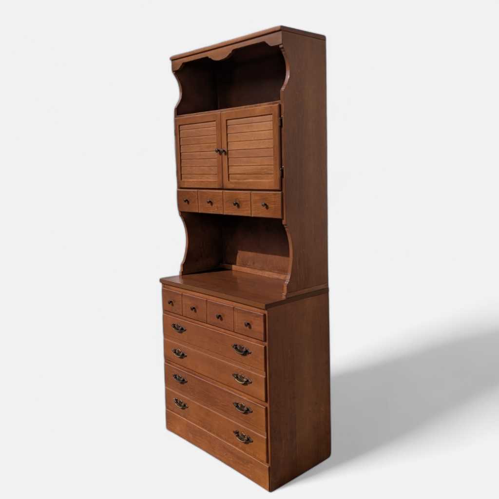 1960s Khoury Furniture Solid Wood Hutch Cabinet with Drawers — view 16 of 22