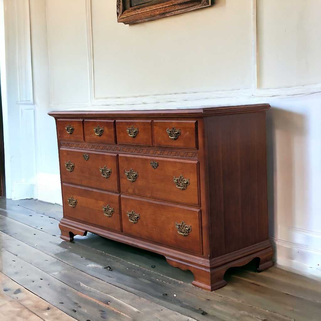Vintage Stanley Furniture Six-Drawer Wood Lowboy Dresser — view 1 [CBV1 lOsjRhI4ZrDK2Y5waA25 01 6a37d9f8-2c58-4bec-8a46-e9d2b6559343.jpeg]