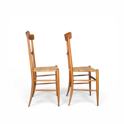 Pair Italian Chiavari Chairs Attributed Fratelli Podesta Campanino Rush Seat Mid Century Dining Chairs