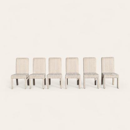 Set of Six 1980s Postmodern Sculptural Dining Chairs in Textured Cream Fabric — view 5 [CBV1 EYTrsF5VkReaS9GORcdf 05 6daea816-2033-46df-a687-da9f9863aaf6.jpeg]