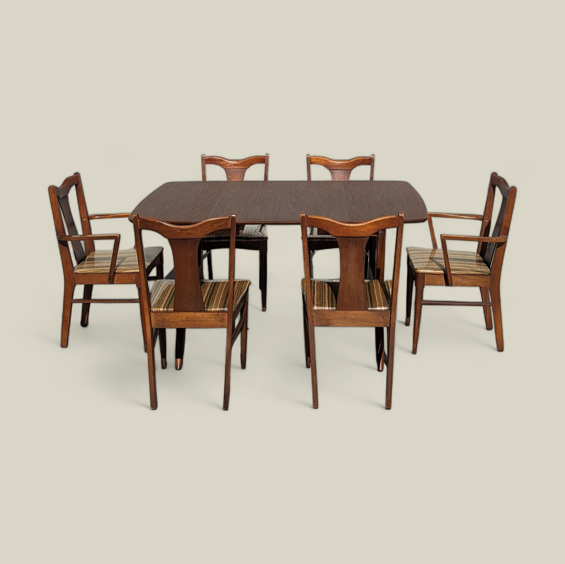 Vintage Dining Set, Drop Leaf Table, Six Chairs, Mid Century, MCM, Laminate, Wood, Unique, Kitchen