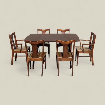 Vintage Dining Set, Drop Leaf Table, Six Chairs, Mid Century, MCM, Laminate, Wood, Unique, Kitchen