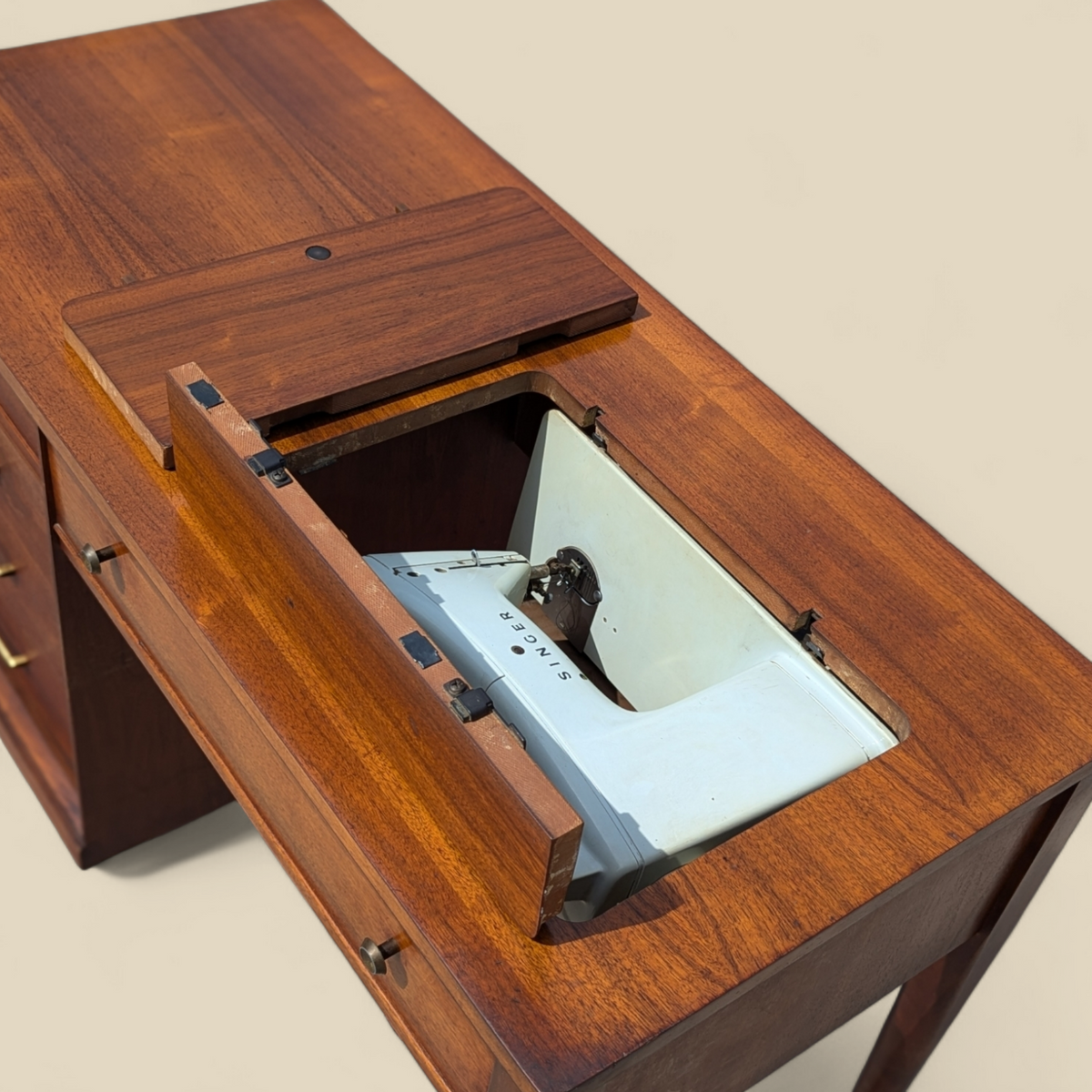 1966 Singer Slant-O-Matic 600 Sewing Machine in Mid-Century Wood Cabinet — view 3 of 18