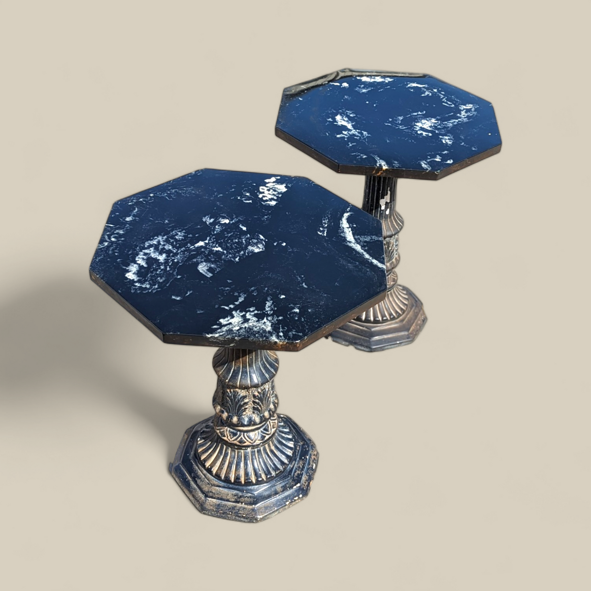 Pair of Black Marble-Top Gothic Revival Pedestal Tables — view 3 of 12