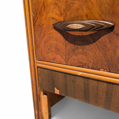 Art Deco Tallboy Waterfall Dresser – Vintage Wooden Dresser, Birds Eye Maple Drawers, Classic Storage Furniture