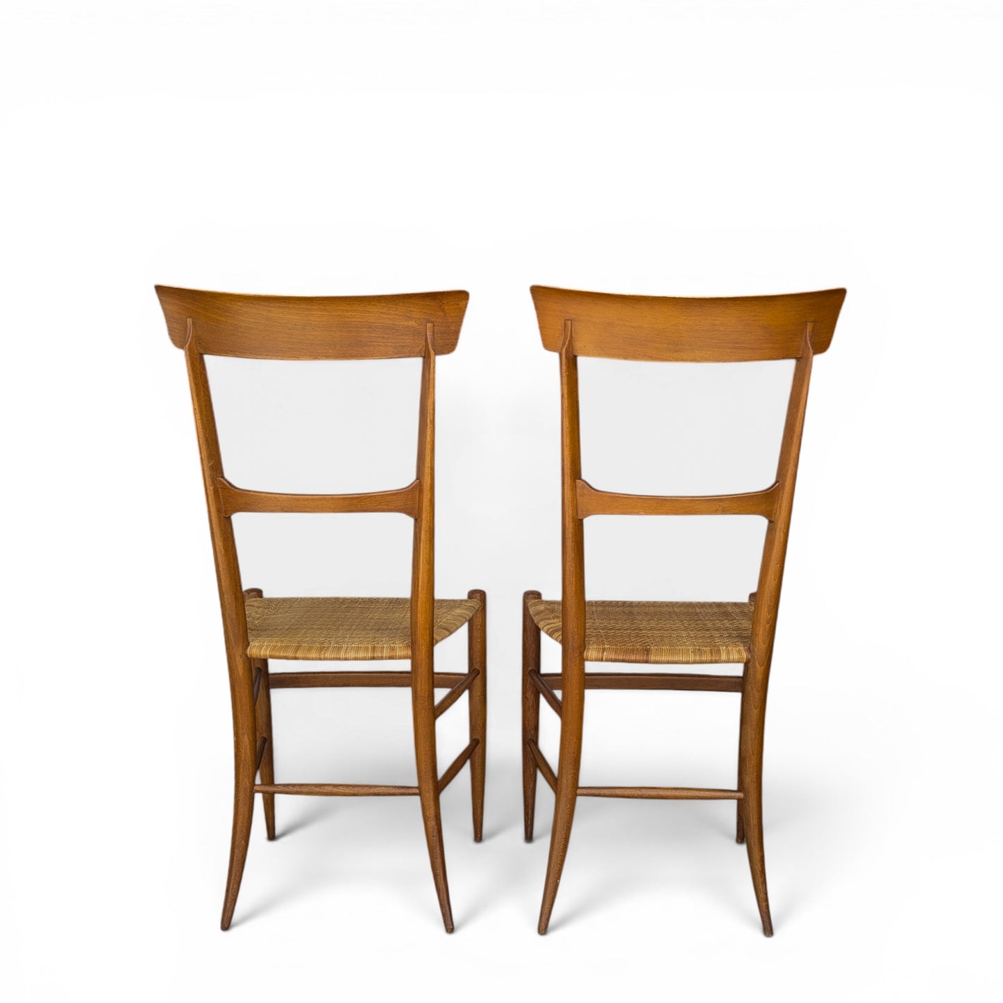 Pair Italian Chiavari Chairs Attributed Fratelli Podesta Campanino Rush Seat Mid Century Dining Chairs