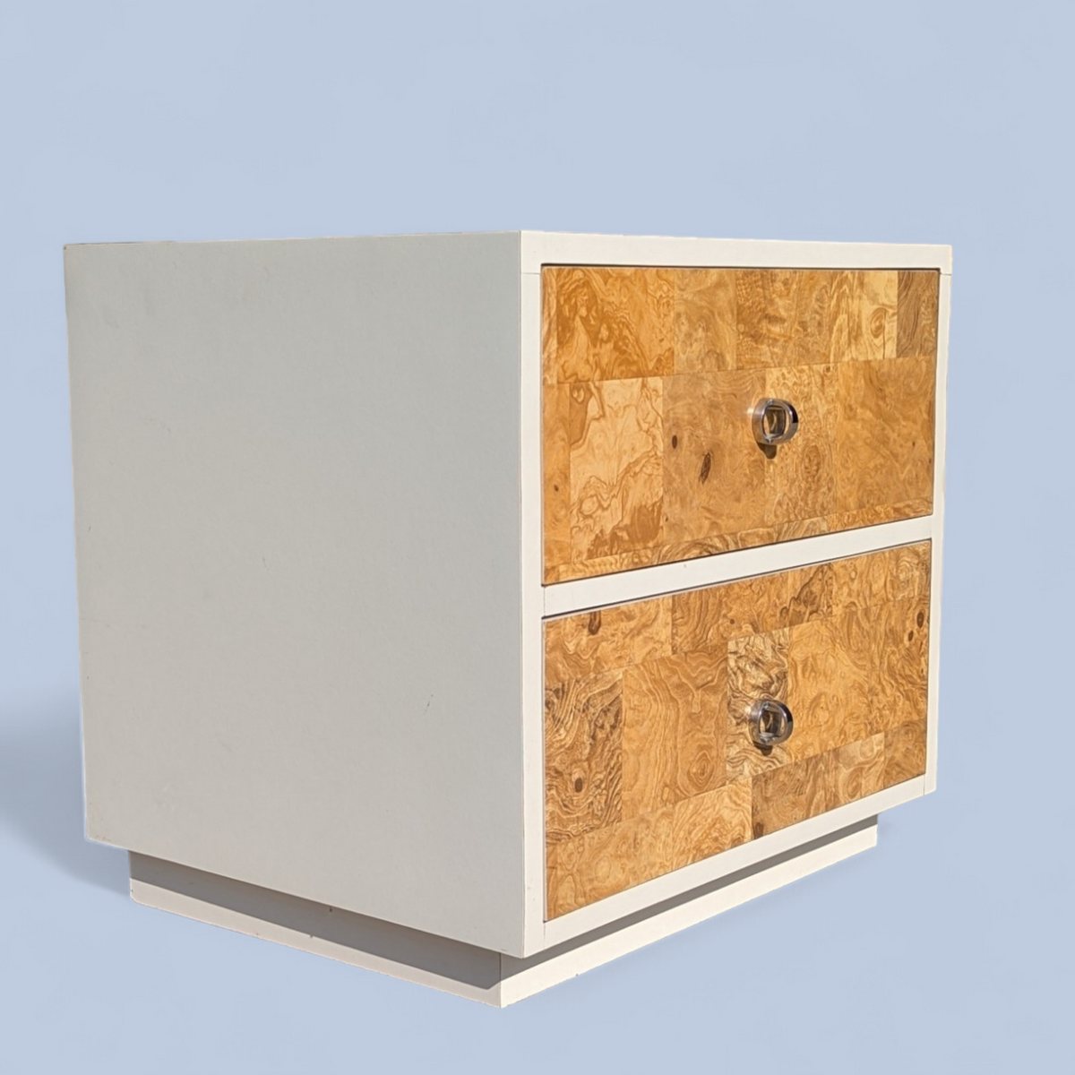 Postmodern Faux Burl Laminate Nightstand with Chrome Ring Pulls, 1980s — view 3 of 12