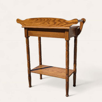 Antique Oak Washstand – 19th Century Early American Style Table w/ Towel Rack & Shelf, Farmhouse Accent