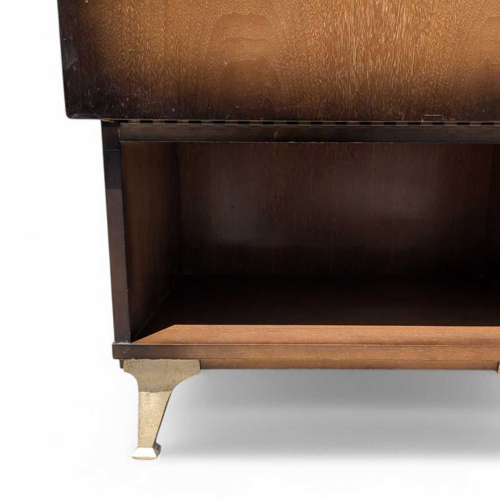 Vintage Atomic Nightstand – Mid Century Drop-Front Side Table, Tapered Metal Legs, 1950s Modern Design, 27" High