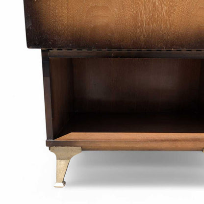 Vintage Atomic Nightstand – Mid Century Drop-Front Side Table, Tapered Metal Legs, 1950s Modern Design, 27" High