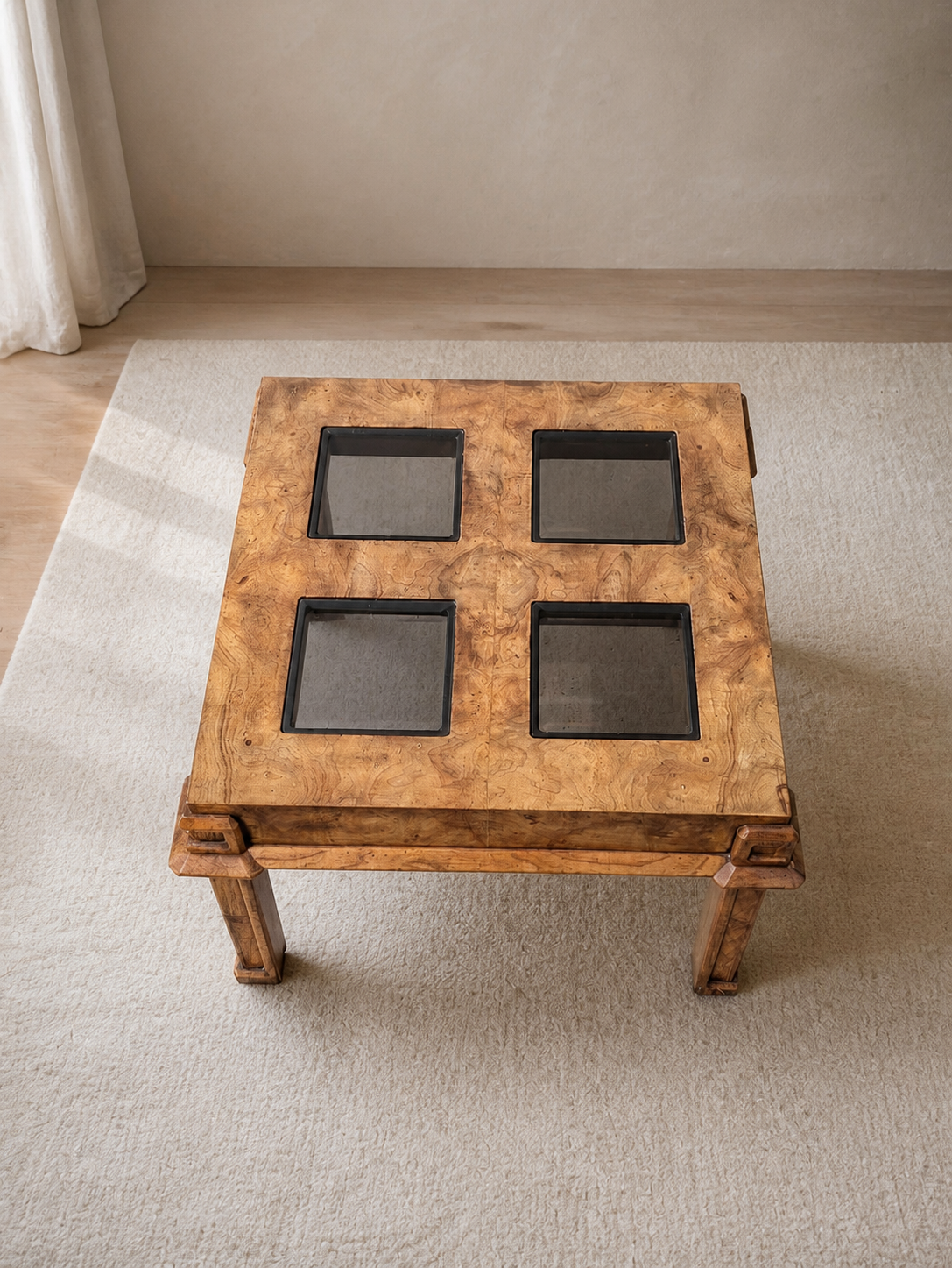 1970s Burl Wood and Smoked Glass Square Side Table — view 10 of 10
