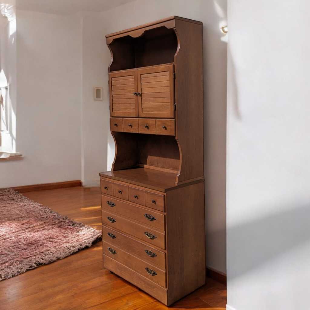 1960s Khoury Furniture Solid Wood Hutch Cabinet with Drawers — view 15 of 22