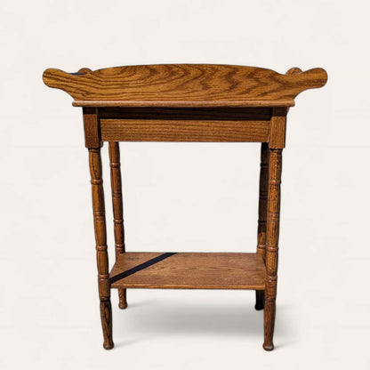 Antique Oak Washstand – 19th Century Early American Style Table w/ Towel Rack & Shelf, Farmhouse Accent