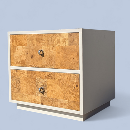 Postmodern Faux Burl Laminate Nightstand with Chrome Ring Pulls, 1980s — view 2 of 12