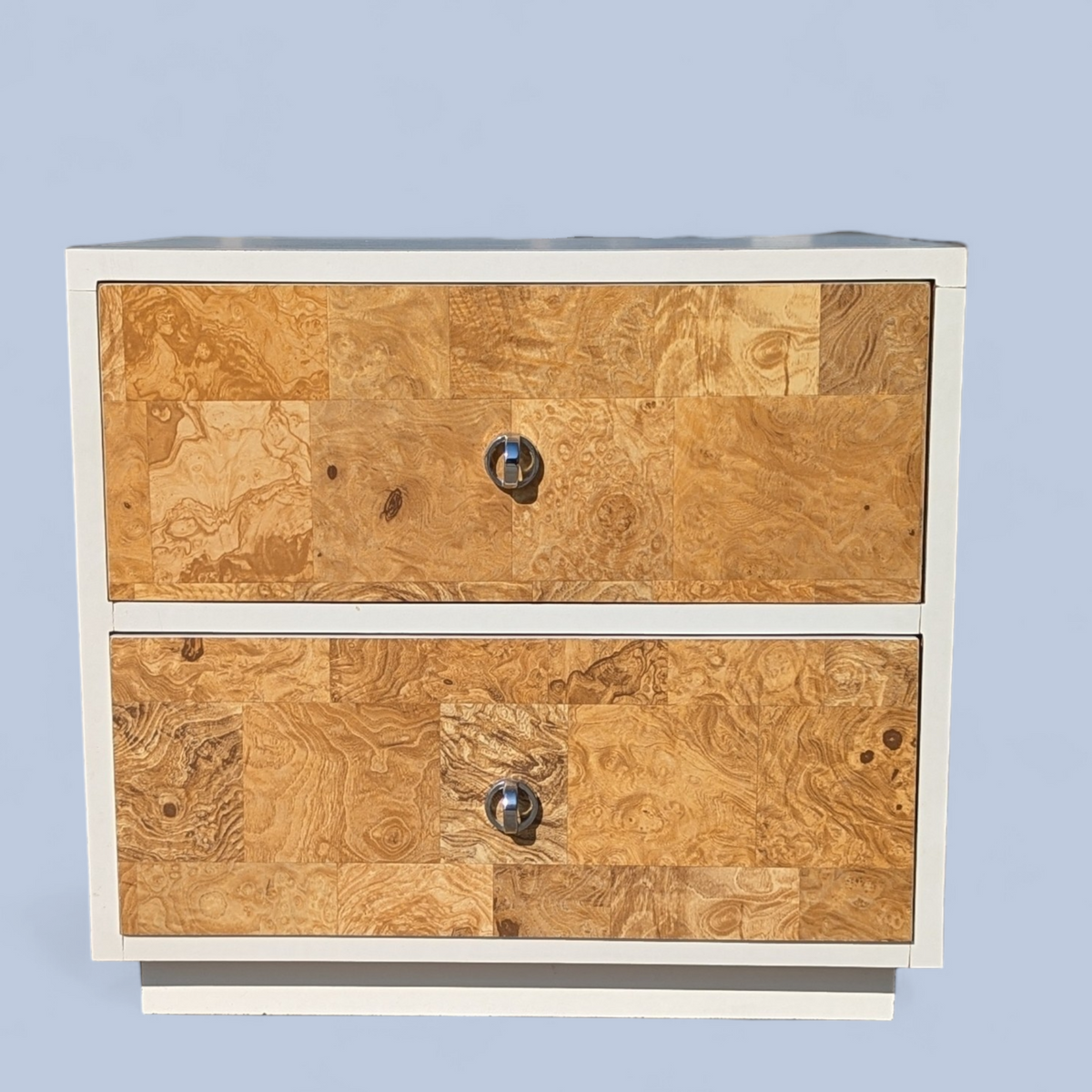 Postmodern Faux Burl Laminate Nightstand with Chrome Ring Pulls, 1980s — view 5 of 12