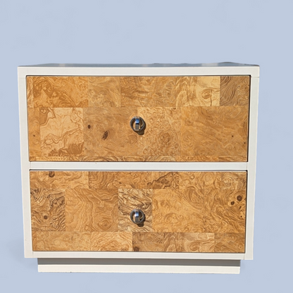 Postmodern Faux Burl Laminate Nightstand with Chrome Ring Pulls, 1980s — view 5 of 12