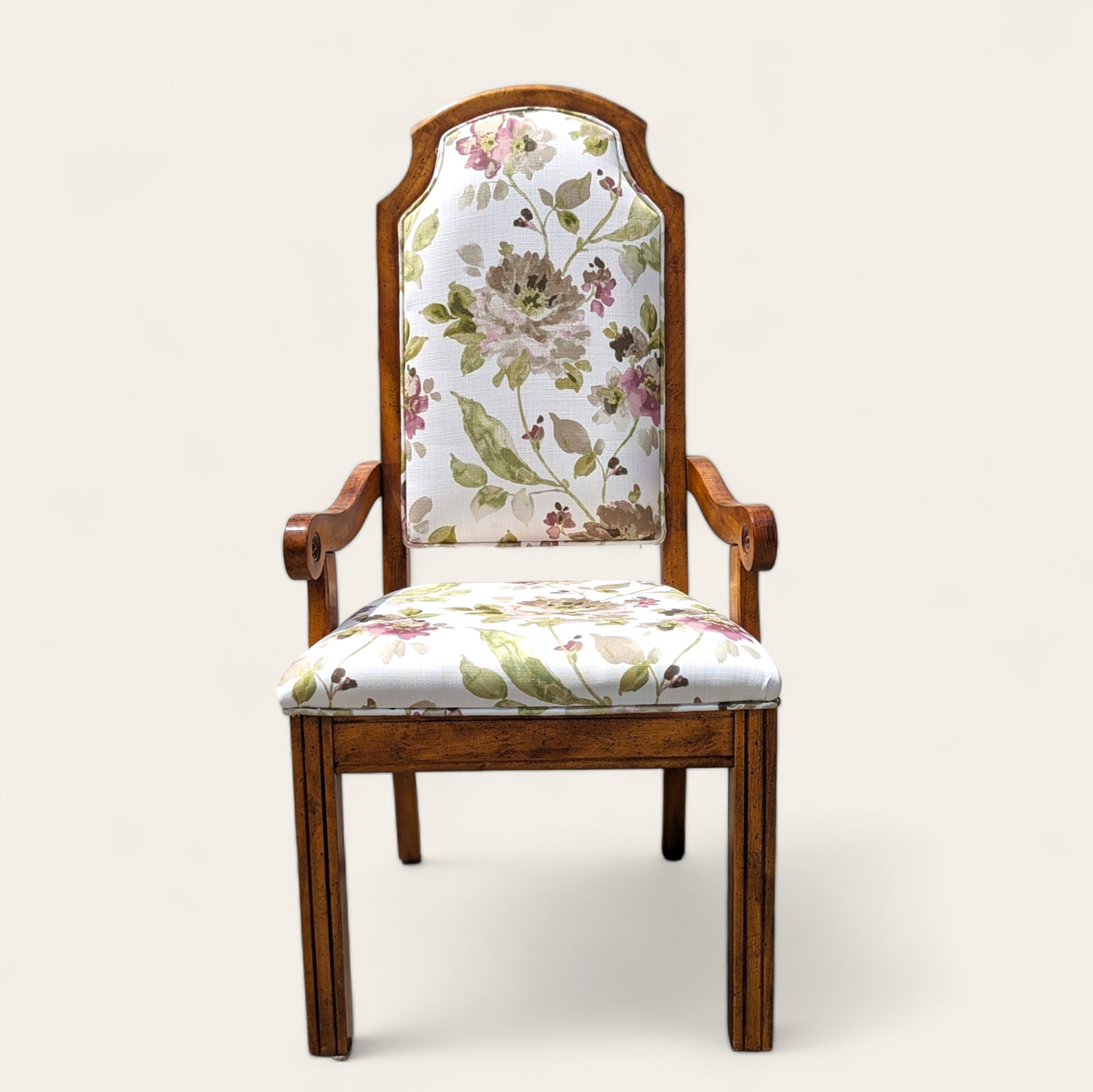 Set of Four Hollywood Regency Floral Upholstered Dining Chairs — view 13 of 14