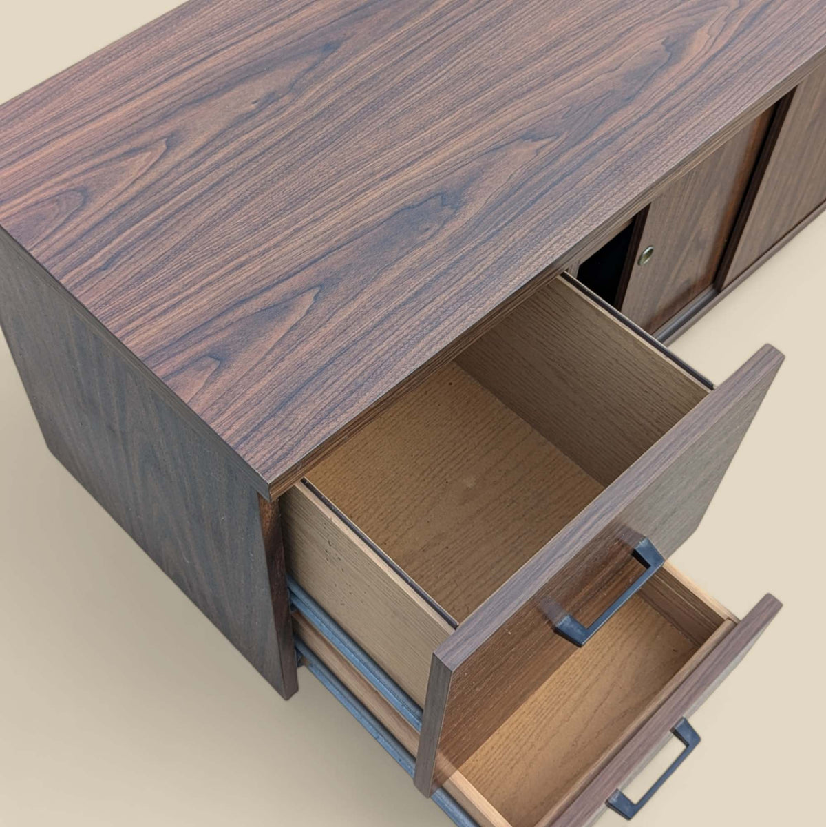 Mid-Century Walnut-Grain Laminate Credenza — view 2