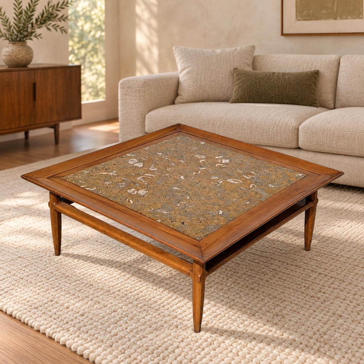 Tomlinson Sophisticate Model 315 Fossil Marble and Pecan Coffee Table, 1960s — view 1 [CBV1 XPt4TMj2MJm2ZocWWjEv 01 8ef7061f-a426-4acb-bce5-c23f8be5504b.png]