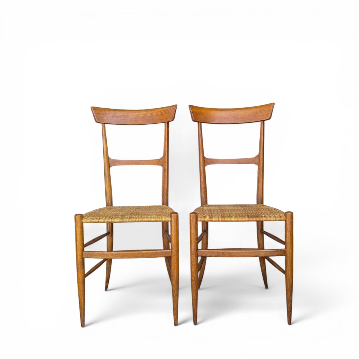 Pair Italian Chiavari Chairs Attributed Fratelli Podesta Campanino Rush Seat Mid Century Dining Chairs