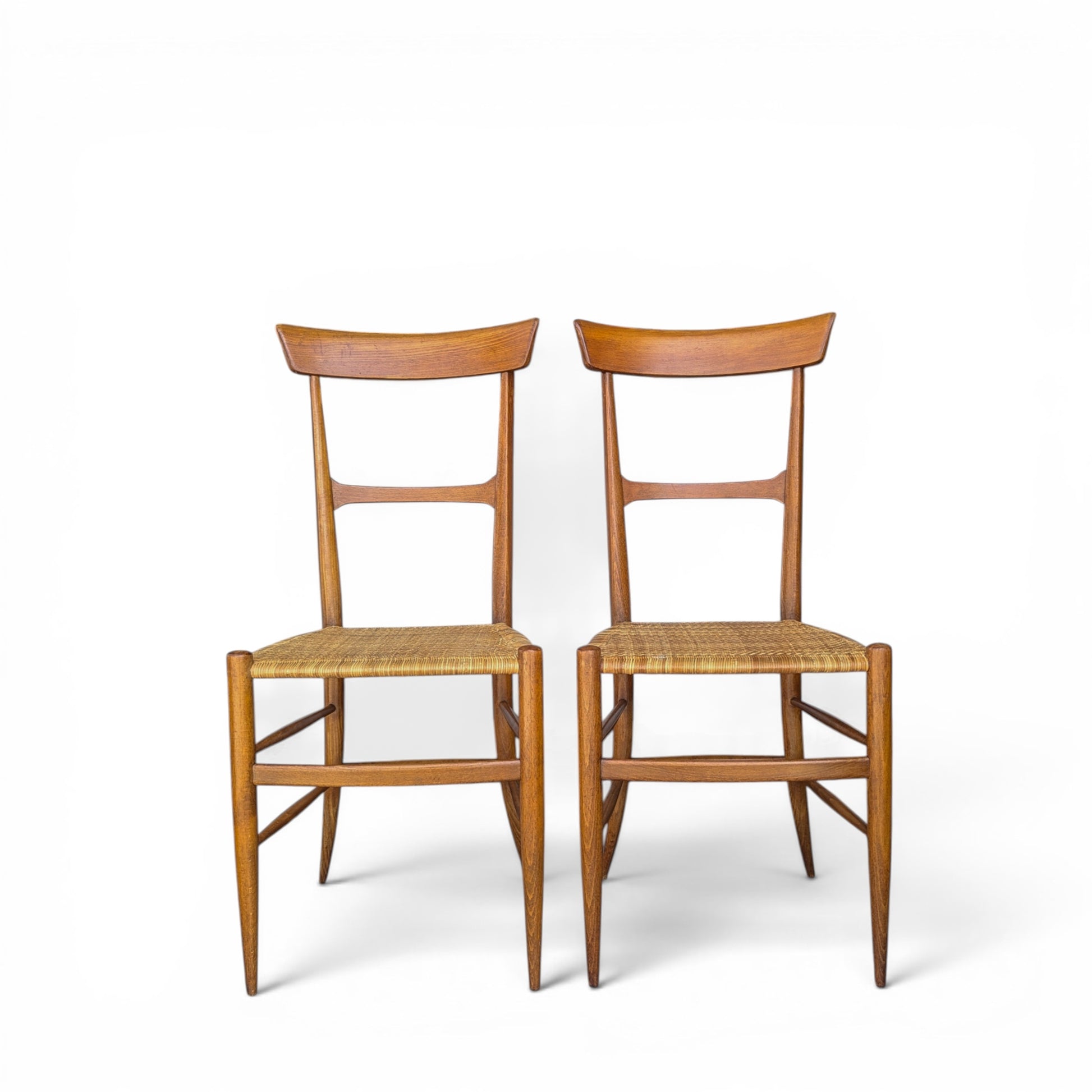 Pair Italian Chiavari Chairs Attributed Fratelli Podesta Campanino Rush Seat Mid Century Dining Chairs — view 16 of 16
