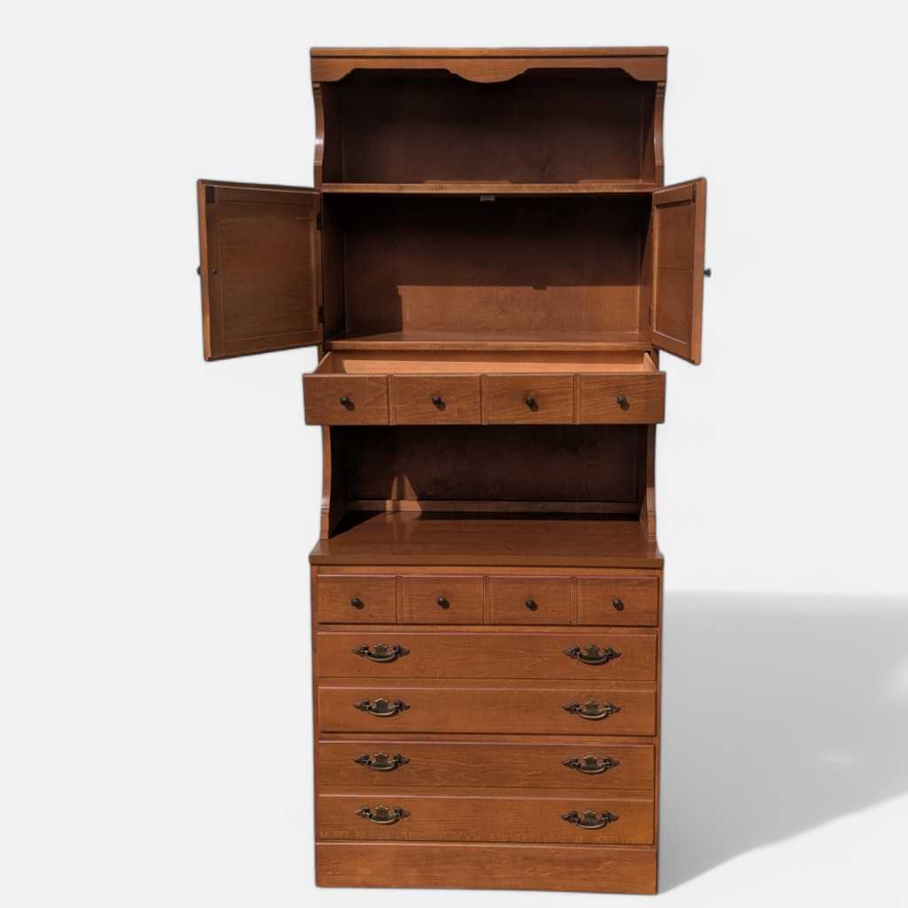 1960s Khoury Furniture Solid Wood Hutch Cabinet with Drawers — view 22 of 22