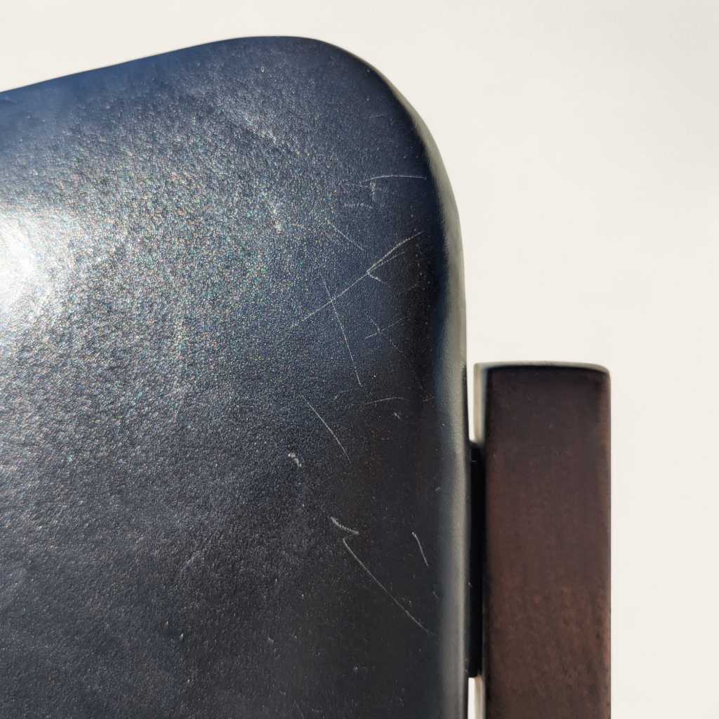 1950s Mid-Century Walnut Armchair by Gregson MFG Co | Italian Leather, Brass Accents, Modern Accent Chair