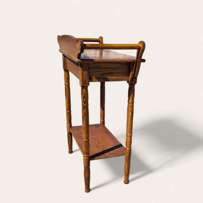 Antique Oak Washstand – 19th Century Early American Style Table w/ Towel Rack & Shelf, Farmhouse Accent