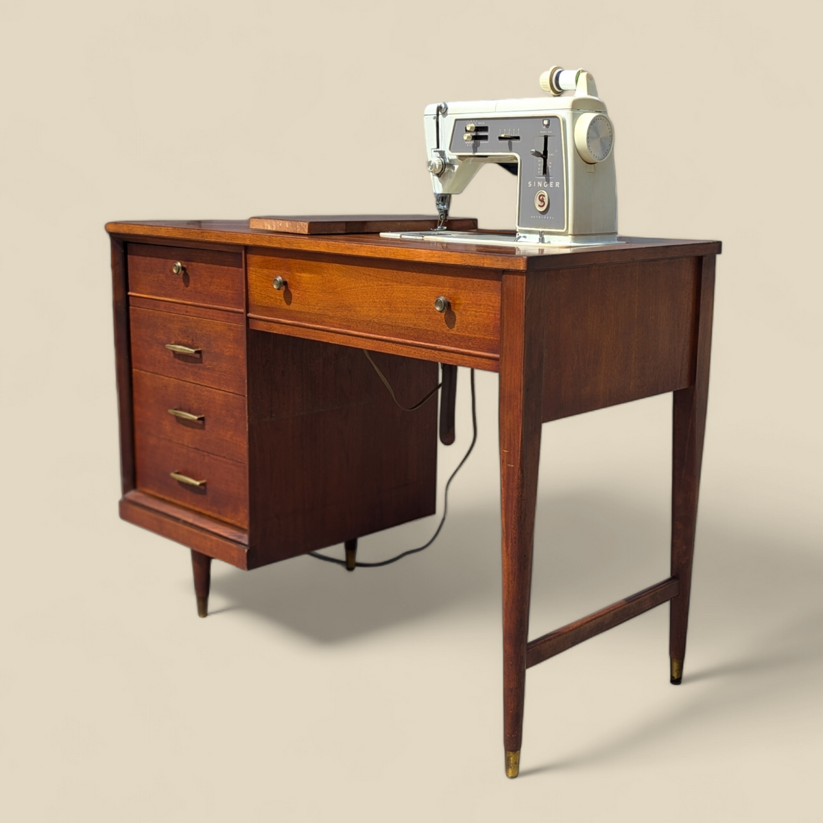 1966 Singer Slant-O-Matic 600 Sewing Machine in Mid-Century Wood Cabinet — view 2 of 18