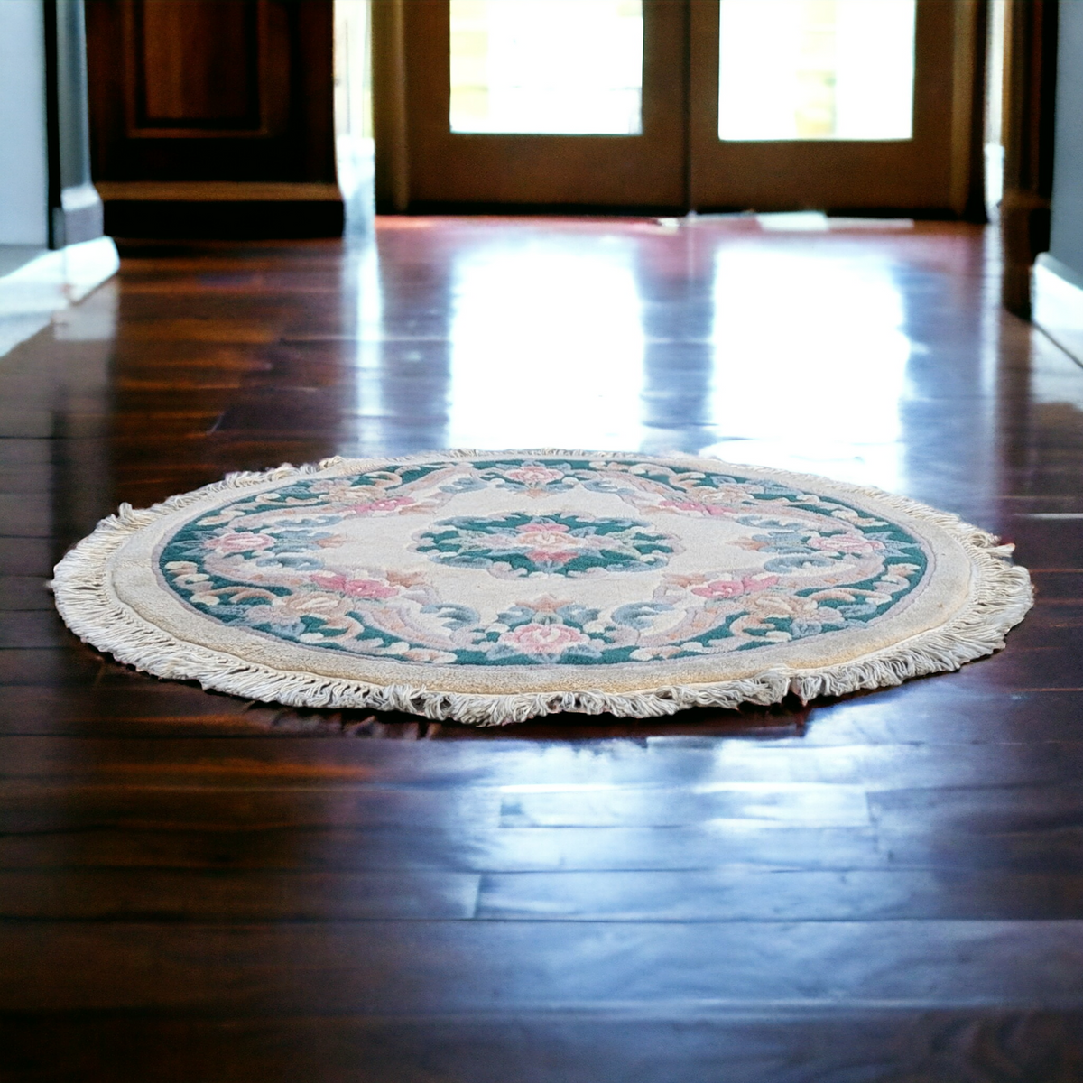 Vintage 44-Inch Round Floral Fringed Rug — view 1 of 6