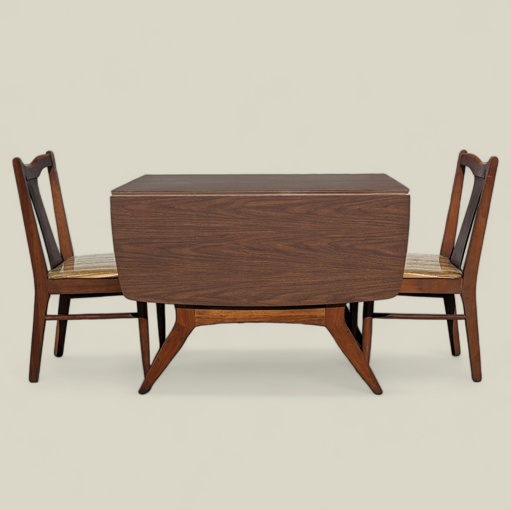 Vintage Dining Set, Drop Leaf Table, Six Chairs, Mid Century, MCM, Laminate, Wood, Unique, Kitchen