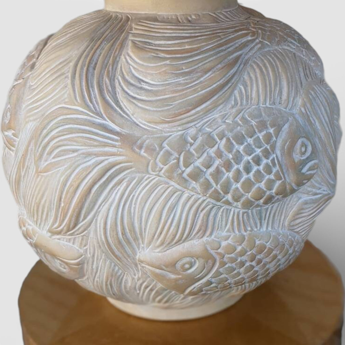 Vintage Postmodern Koi-Relief Table Lamp with Blue Shade — view 8 of 9