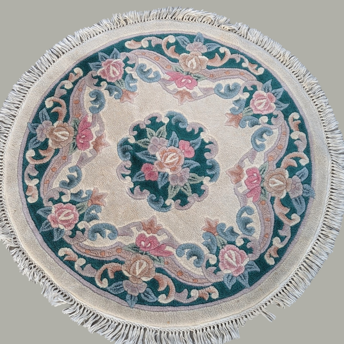 Vintage 44-Inch Round Floral Fringed Rug — view 2 of 6
